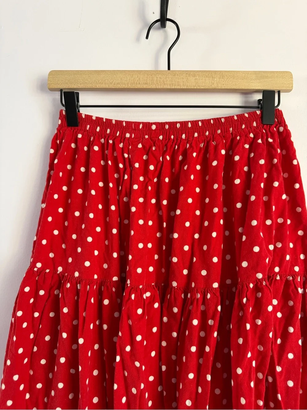 Vintage Minnie Mouse Red Polka Dot Tiered Maxi Skirt Cottagecore L